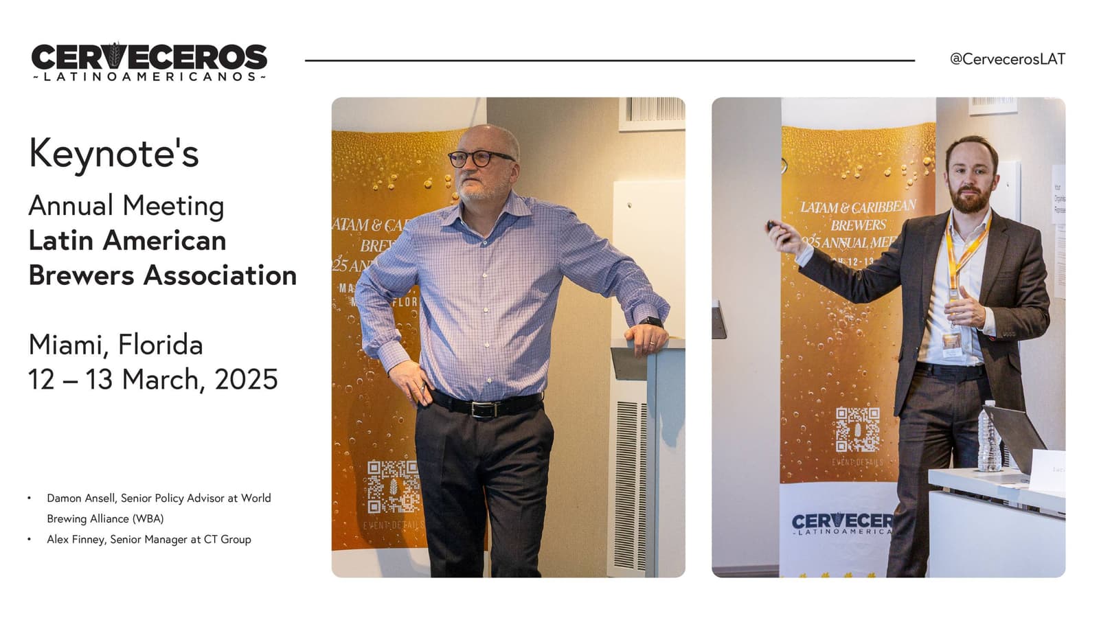 Expertos globales comparten perspectivas: damon ansell (wba) y alex finney (ct group) presentando tendencias cerveceras mundiales durante la reunión anual 2025 en miami #expertosindustria #cerveceros